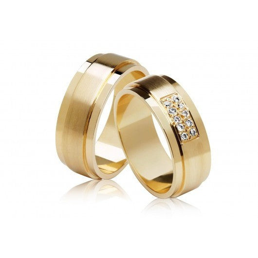 Alianças Bodas De Ouro Polidas 7mm 18g com 10 Pedras Zircônia em Retângulo