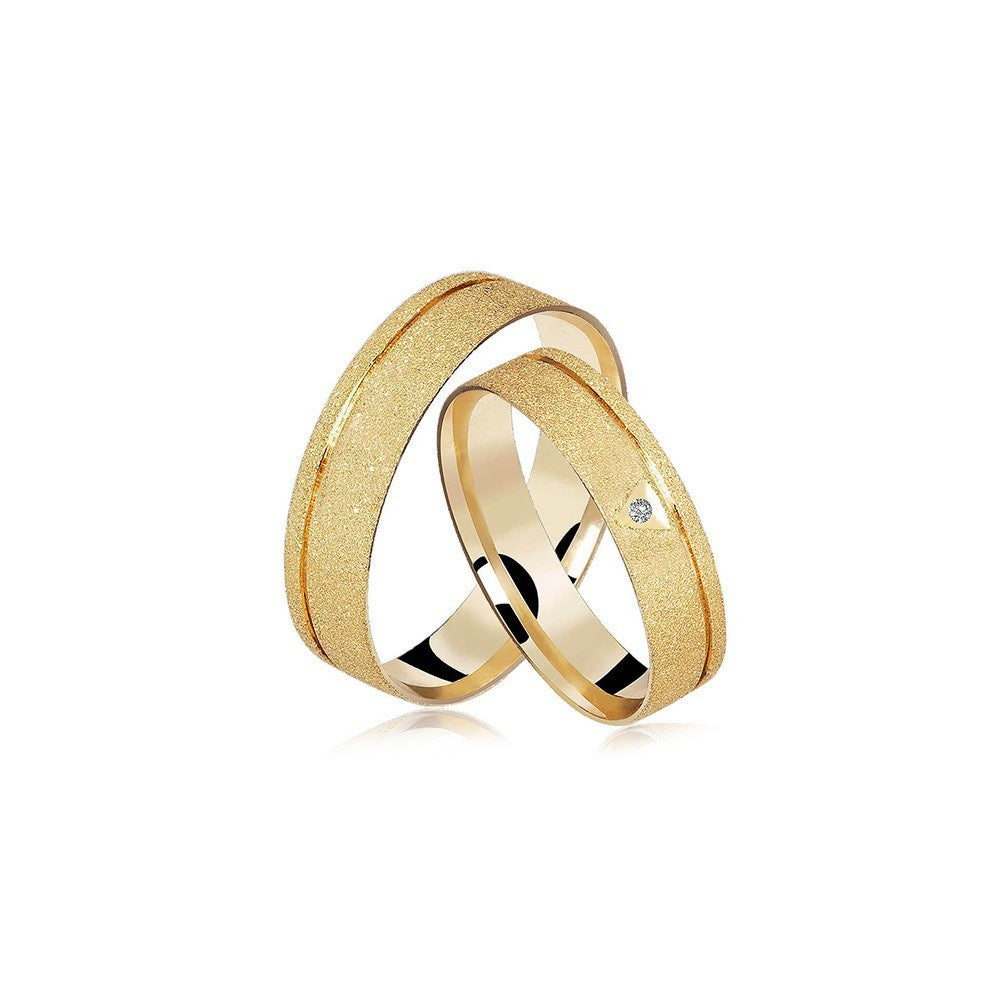 Alianças Casamento Linha Classic Ouro 5mm Reta Diamantada com Friso