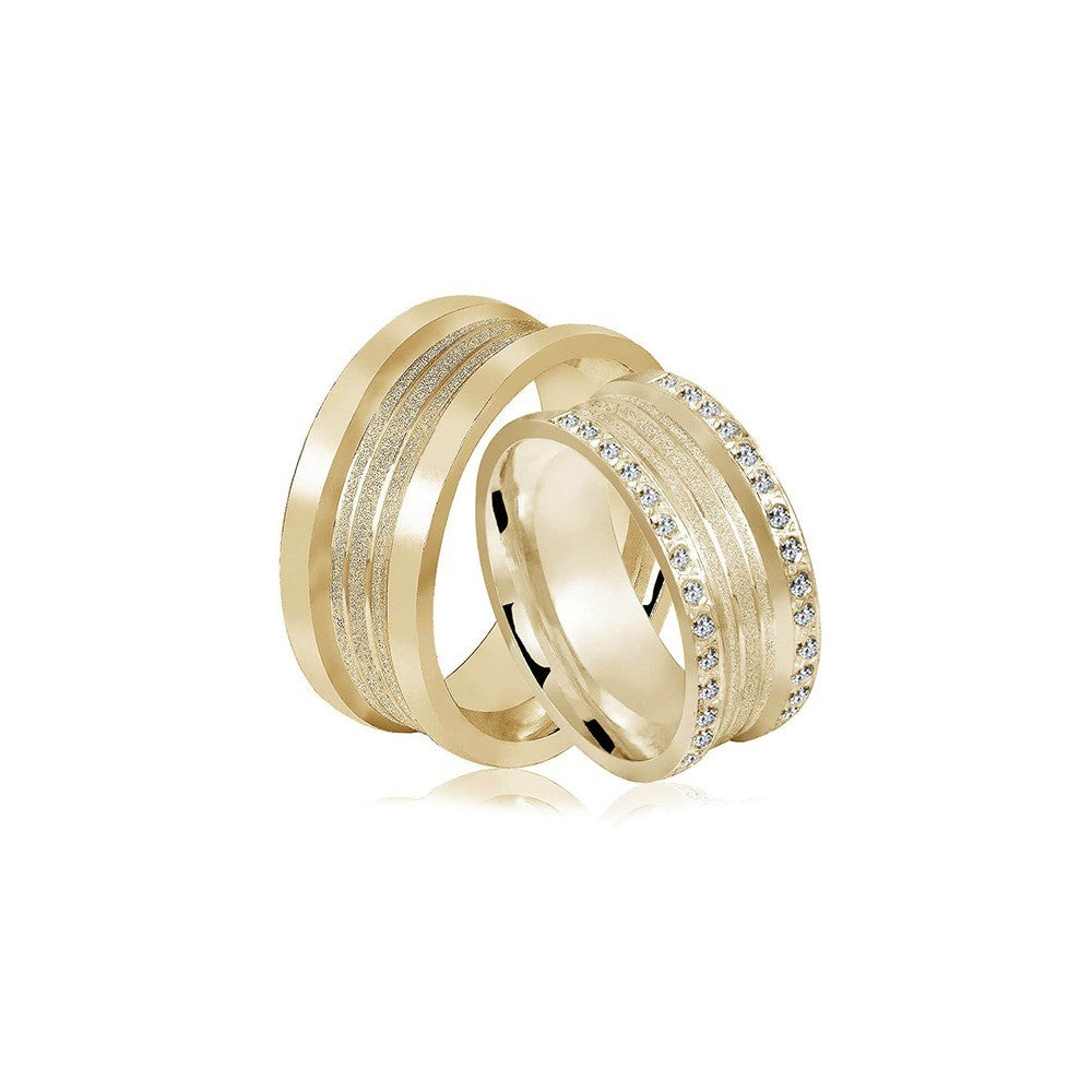 Alianças Casamento Linha Classic Ouro 8mm Côncavo Diamantada com Zircônias