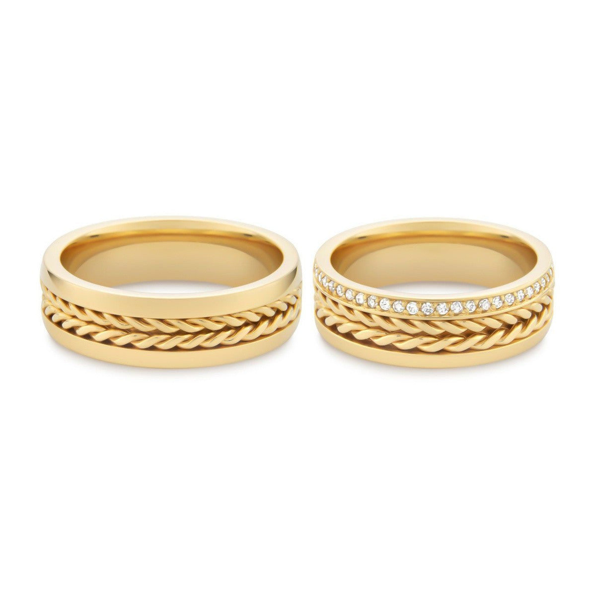 Alianças Casamento Linha Classic Ouro 8mm Reta Trançada com Zircônias